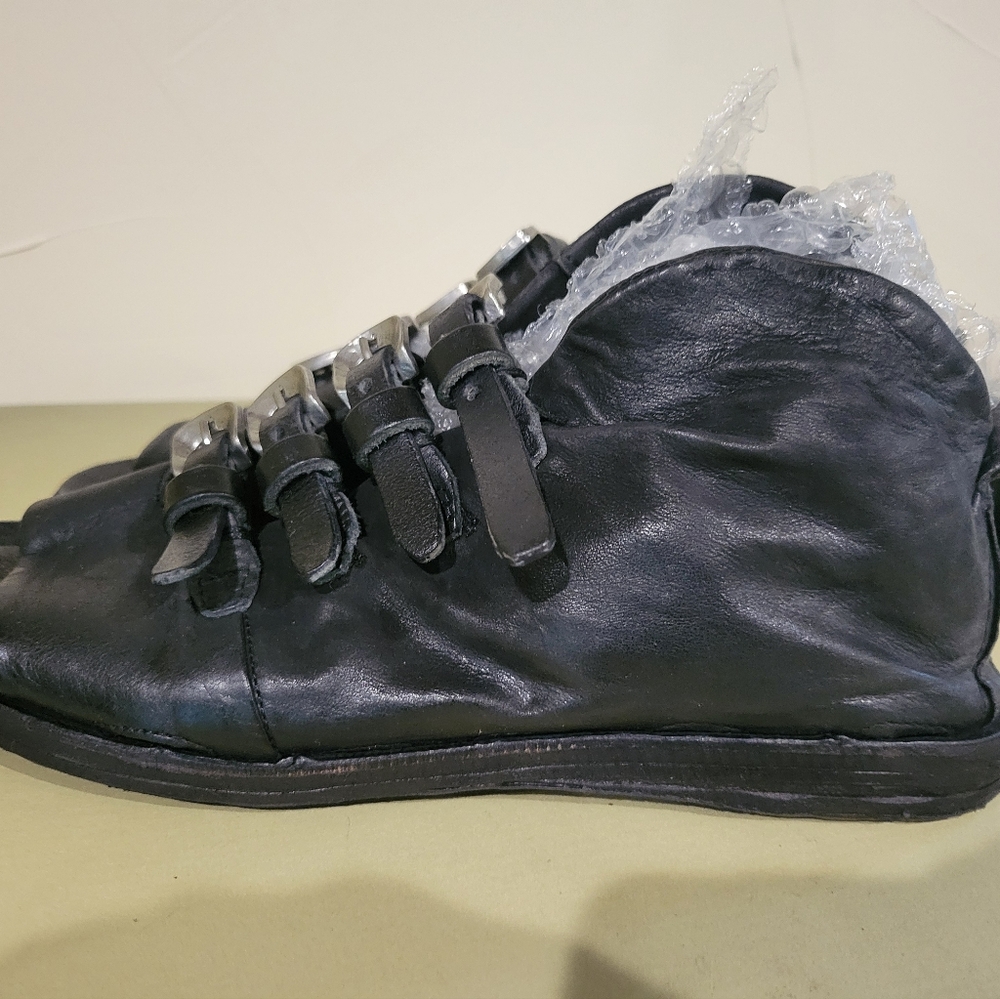 NIB Women's A.S.98 Remy Black Buckle Leather Sandal 10 - Picture 3 of 6
